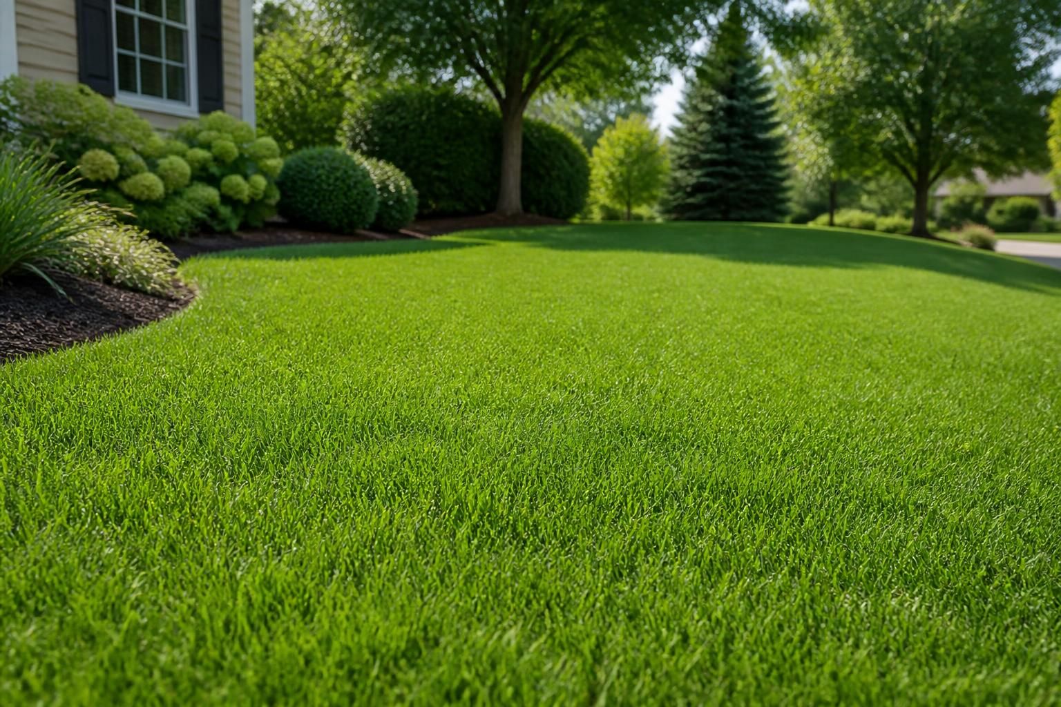 Lush evenly green lawn after fertilization.