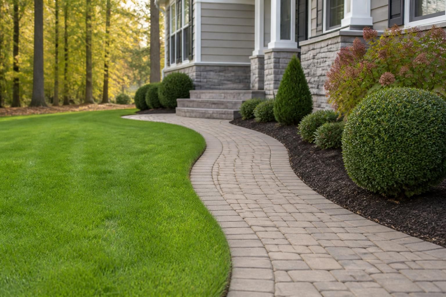 Spotless yard with cleared leaves and refreshed landscape beds.