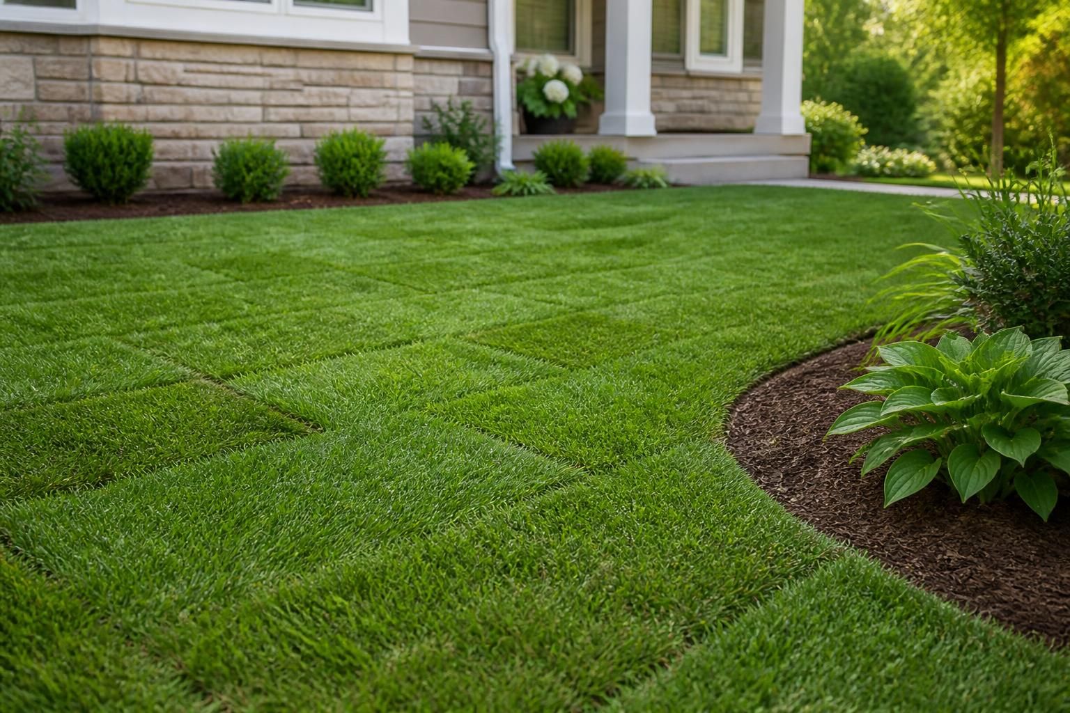 New sod installed across a smooth, healthy residential lawn.